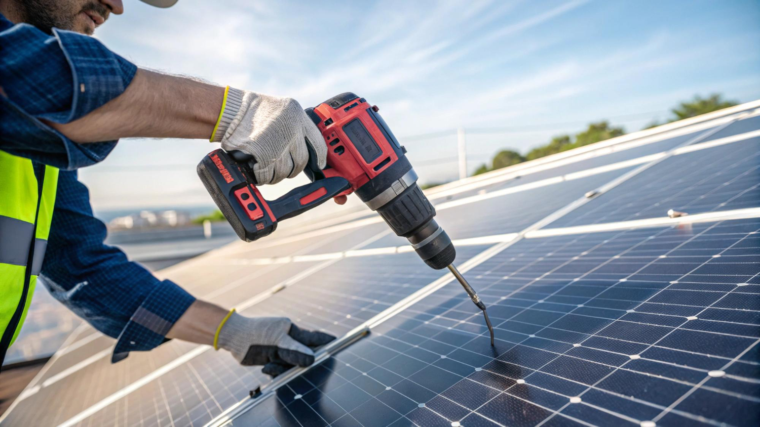 Technician installing solar panel installation in Kolkata